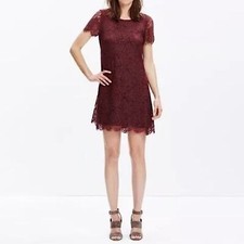 Madewell Lace Magnolia Shift Mini Dress Burgundy Size 2