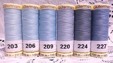 6 light blue colors GUTERMANN 100% polyester sew-all thread 110 yard spools