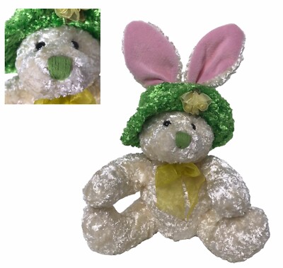 Vintage Dan Dee Easter Bunny Rabbit Plush Green Hat 9'' Stuffed Animal Whimsical