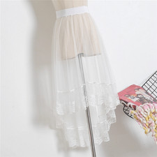 Women Mesh Lace Skirt Petticoat Voile Sheer Asymmetric Irregular Tulle Casual.