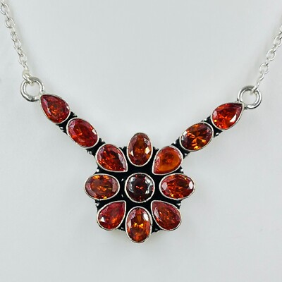 Hessonite Garnet Gemstone 925 Sterling Silver Handmade Necklace