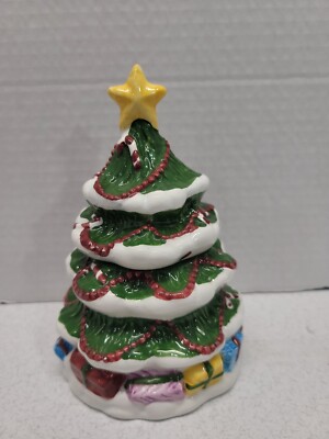 Ceramic Christmas Tree Jar By The Coffee Beanery Ltd. 6'' Tall 