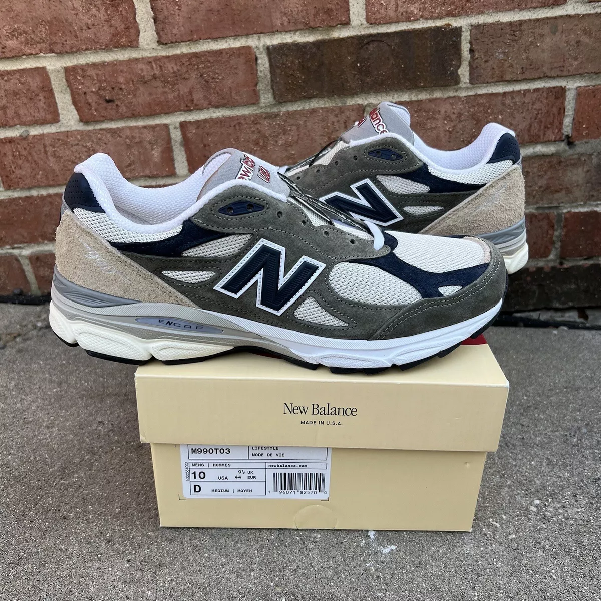 Brand-New DS New Balance 990v3 MiUSA Grey Blue Olive Size 10 M990TO3