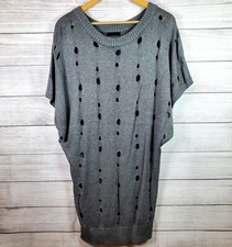 M. Fredric Gray Distressed Hole Sweater Tunic Dress Women's Size Large 