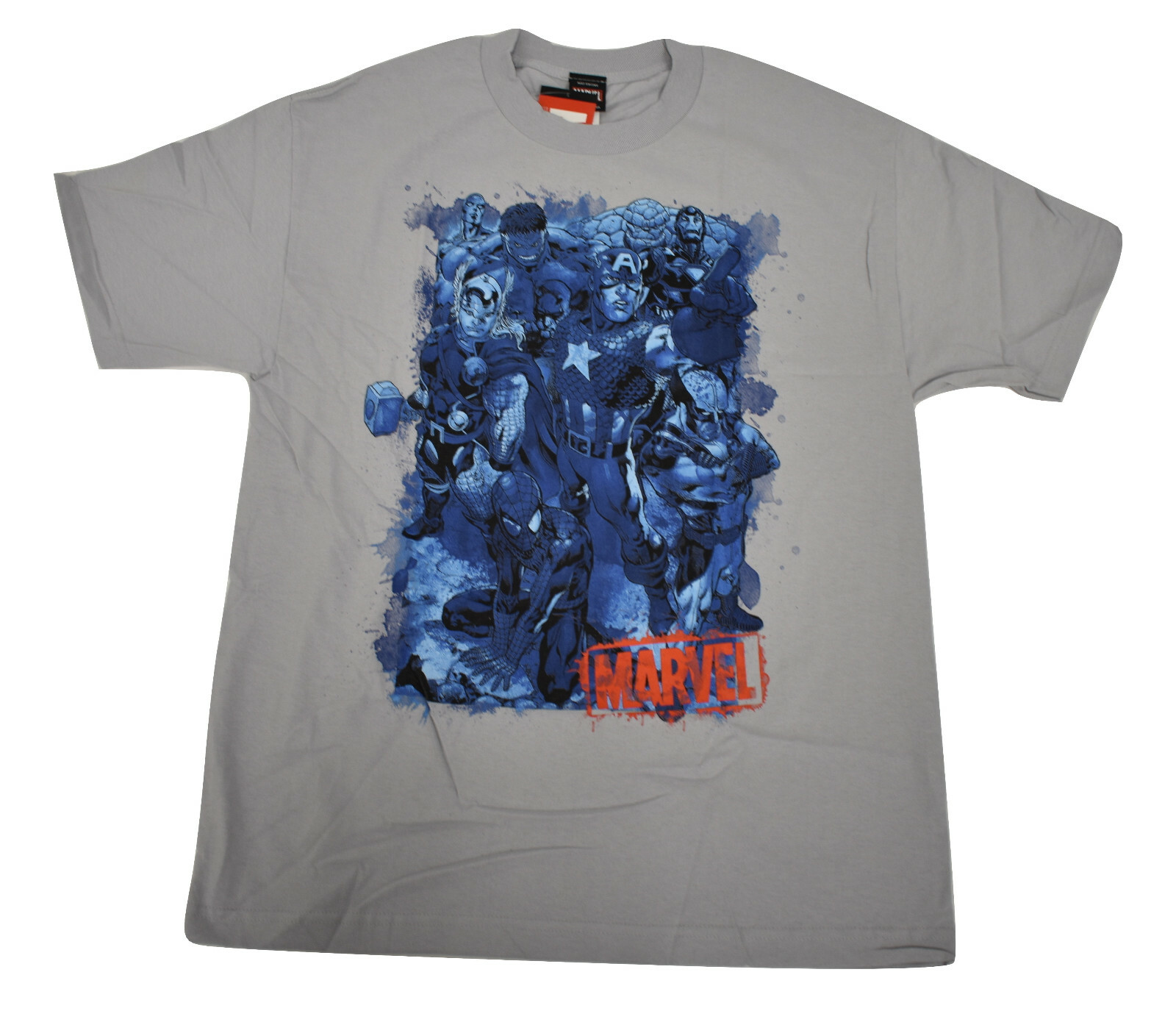 ALTRA Camicia da uomo Marvel Captain America Thing Wolverine Grim Heroes argento nuova con etichette grande