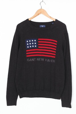 GANT NEW HAVEN USA Flag Crew Neck Jumper Sweater Men Size M Cotton
