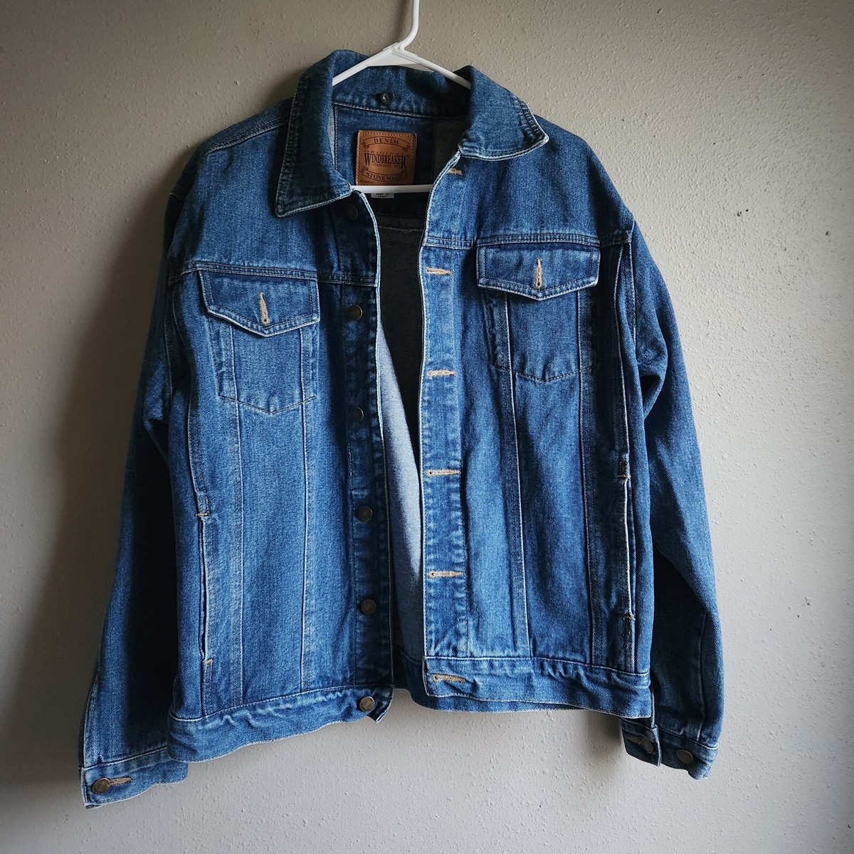 【KOOLOSET】Stone Denim Washing Knit Trucker Jacket Med Vtg Denim Stone Wash Trucker Jacket Coat Blue Jean Mens