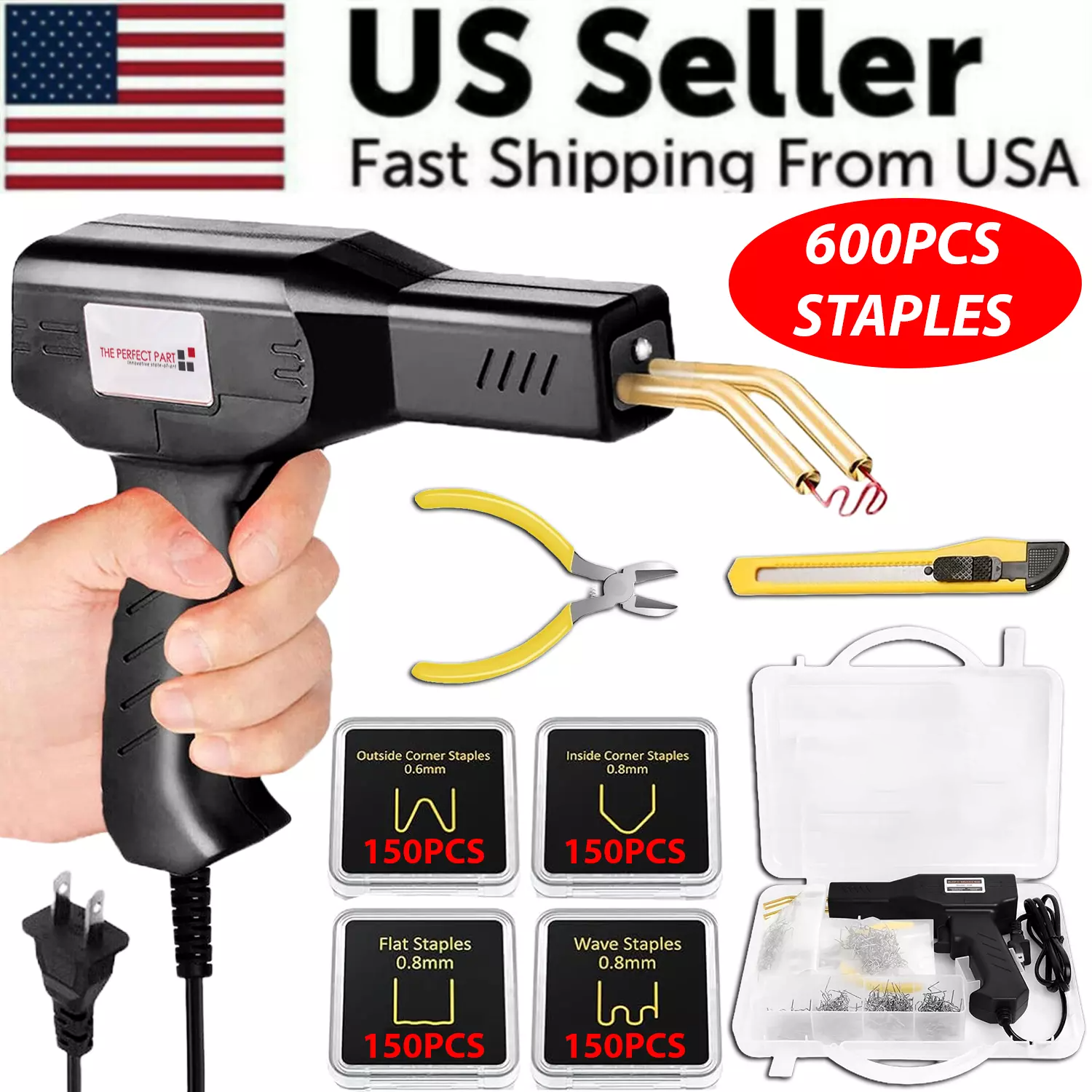 Hot Stapler 600+StapleS Car Bumper Fender Fairing Welder Gun Plastic Repair Kit-image