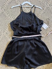 New Zara Women's Sleeveless Polka Dot Black Red Romper Tie Back Size L