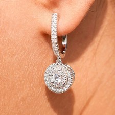 Lab Created 3Ct Round Cut Diamond Drop/Dangle Earrings 14k White Gold Plated