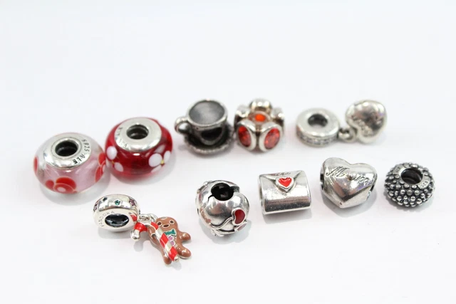 01 Pandora Sterling Silver Charms Cherry Enamel Glass x 10 (24g)
