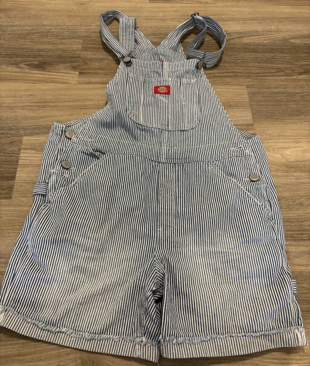 Dickies Overall Shorts Shortalls Blue Medium Striped Summer Workwear Utility