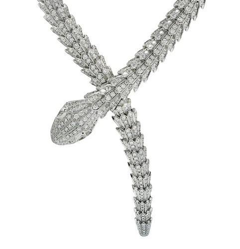 Bvlgari Serpenti Diamond Necklace V43641 18K White Gold 74.81ct 16in