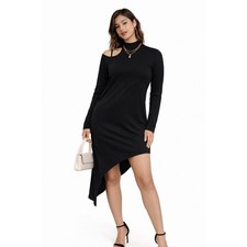 Fashion Nova Anissa Asymmetrical Dress Women XS Black Shoulder Mock Neck Edgy