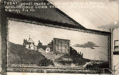SOUTH DAKOTA RPPC POSTCARD: PANEL MADE OF GRAINS FROM CORN PALACE, MITCHELL, SD