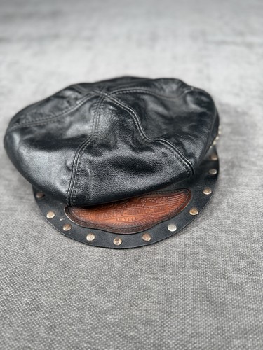 Harley-Davidson Black Leather Newsboy Cap with Studded Brim