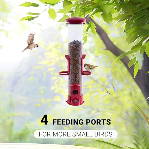 Tube Bird Feeder for Outdoors Hanging Finch Feeders for Outsides Metal 4 Ports  - Picture 5 of 9