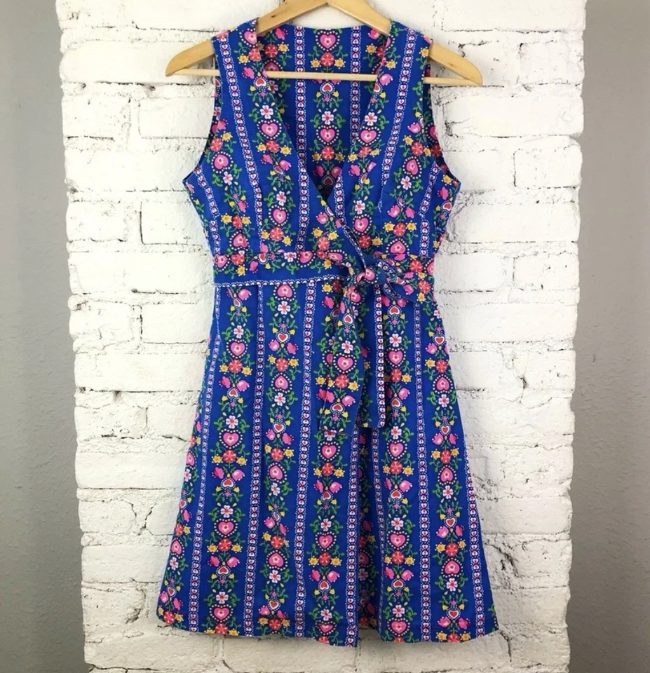 Vestido Floral Sueco Vintage Años 60/70 Azul Psicodélico Hecho a Mano Foto 3 de 4