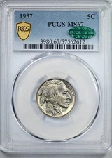 1937 Buffalo Nickel 5C PCGS MS67 CAC
