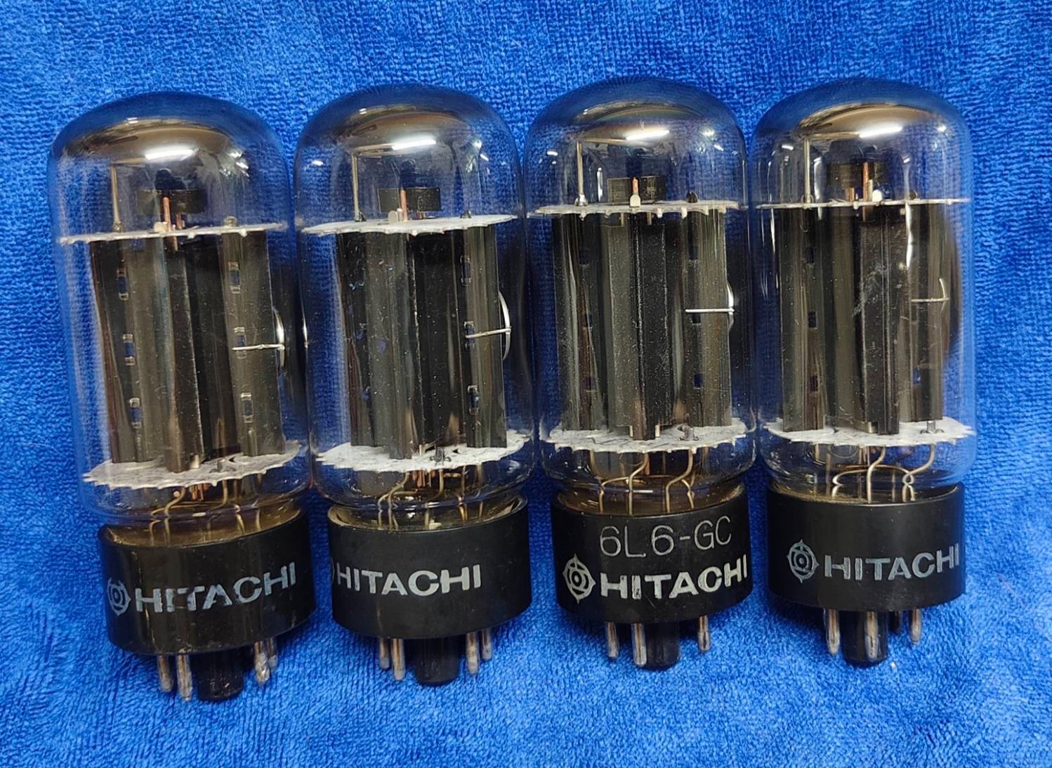 (4) 6L6GC Hitachi Japan 2-O Black plate getter Audio output vacuum tube valve