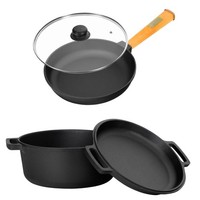 Gusseisen Set Ø24 Cm Topf Bratpfanne Deckel-Bratpfanne Glasdeckel Brotbackform