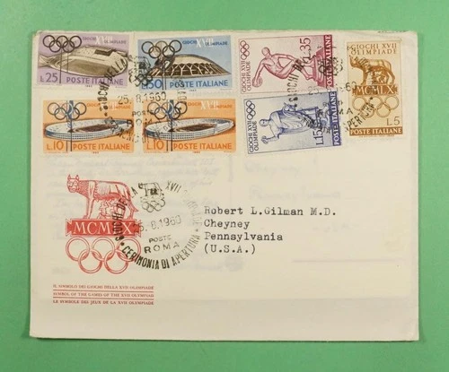 DR WHO 1960 ITALY FDC? OLYMPICS COMBO +DEAR DOCTOR POSTCARD RPPC TO USA R40417