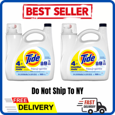 2 Pack Tide Free Gentle Liquid Laundry Detergent Unscented 132 oz 100 Loads Wash