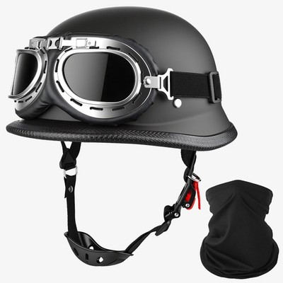 German Style Half Motorcycle Helmet DOT Approved with Goggles & Face Shield