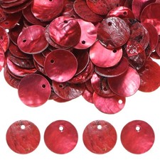 80 Natural Flat Shells, Charm Beads 15mm Wine Red - 80 Pieces