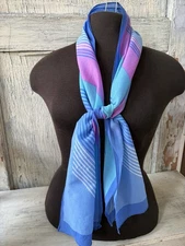 Futuristic 80s Lines 100% Polyester Semi-Sheer Rectangular Scarf * needs 🩵