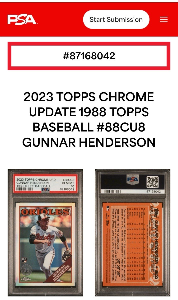 2023 Topps Chrome Update Gunnar Henderson 1988 #88CU-8 PSA 10 Rookie view 5