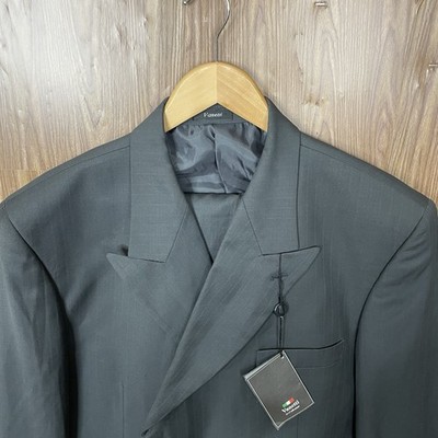 Vanetti 2 Piece Suit Mens 42R 34x30 Grey Striped Polyester Three Buttons Peak