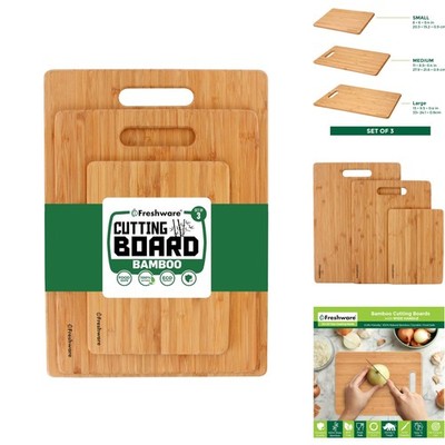 Set of 3 Bamboo Cutting Boards Eco-Friendly & Knife-Friendly Kitchen Essentials