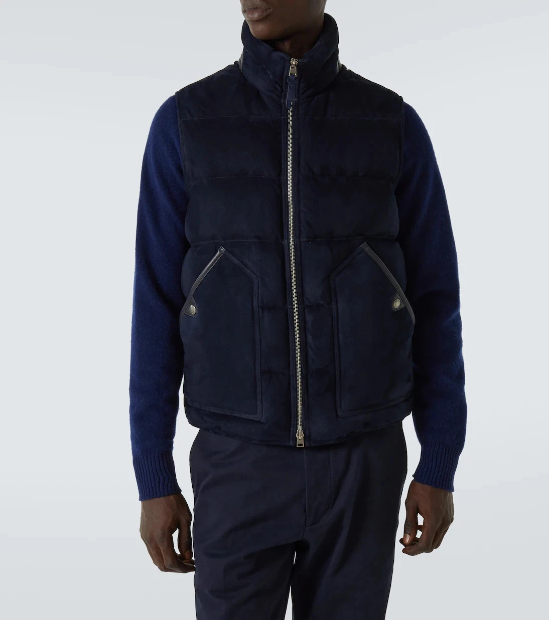 Navy Blue Suede Leather Quilted Puffer Vest for Men Size XS S M L XL XXL 3XL