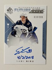 2018-19 SP Authentic Future Watch Auto SAMI NIKU RC inscribed /999 Card# 178