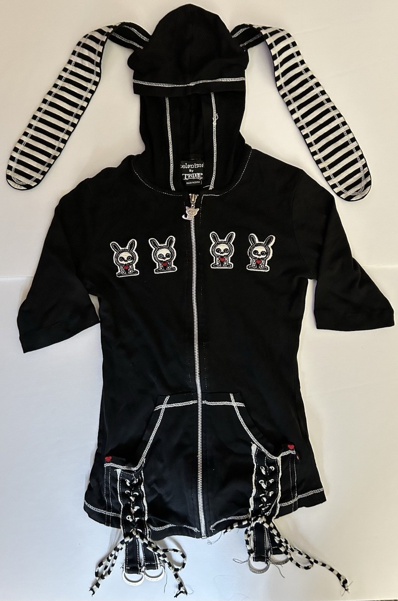 Skelanimals By Tripp NYC Black Short Sleeve Bunny Ears Hoodie