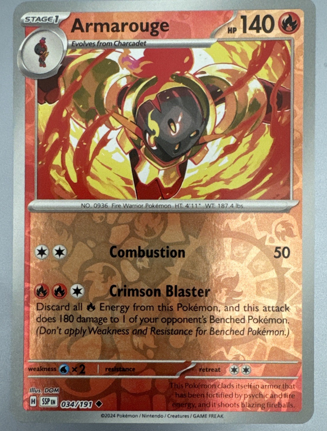 2024 Pokemon Surging Sparks Reverse Holo  Armarouge 34/191
