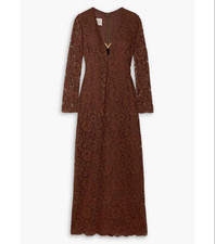 Valentino Brown Lace Midi Dress Elegant Designer Women's Fashion
