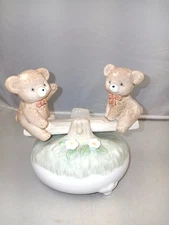 VTG Otagiri See Saw Bears Music Box Porcelain Teeter Totter Rocks as Music Plays