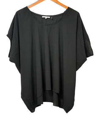 #ad Helmut Lang Black Short Sleeve Blouse Top Boxy Drapey Modern Polyester Size S $35.00