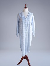 Christian Dior Vintage Blue Plaid Lace Embroidered Sleep Shirt Nightgown