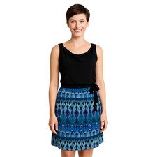 NorthStyle Womens Size 6 Sleeveless Dress Black Top Blue Patterned Skirt