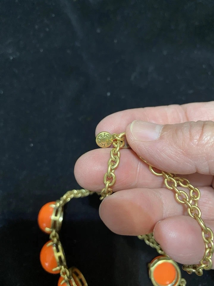 Colar declaração J CREW colorido brilhante assinado tom dourado laranja coral 19"" - Imagem 4 de 4