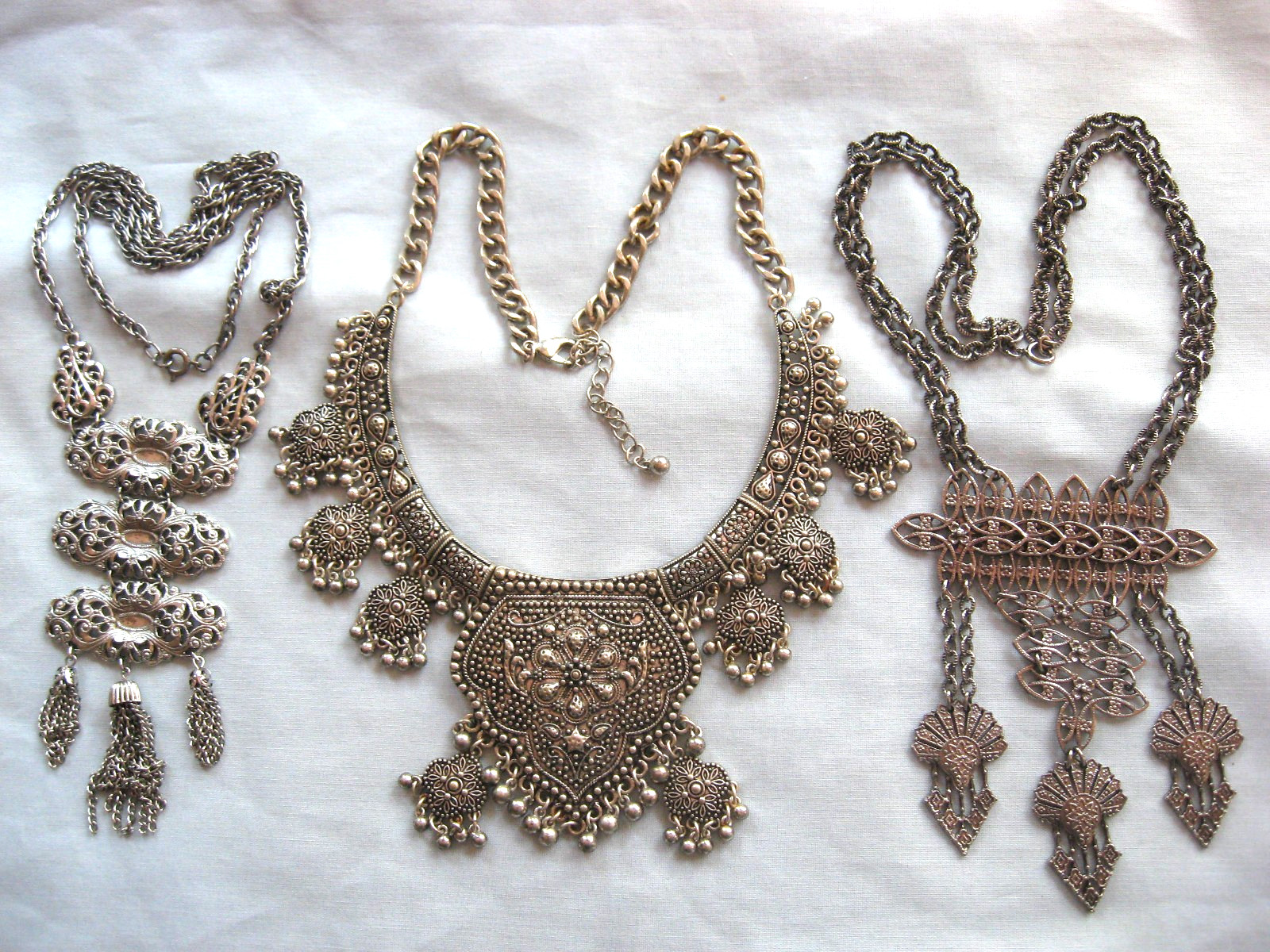 Three Middle Eastern Style Silver Tone Necklaces - image 1