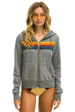 New Aviator Nation Full Zip 5 Stripe Hoodie HEATHER GREY Small MSRP 196