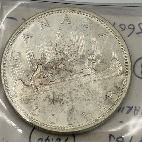 1965 Canada Silver Dollar Elizabeth II Silver Coin "Small Beads"