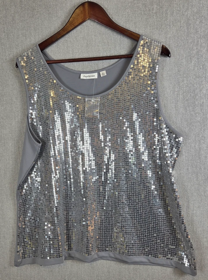 JOAN RIVERS Mujer XL Lentejuelas Tanque Envolvente Chal Conjunto Brillante Elegante Disco Fiesta NUEVO Foto 2 de 4