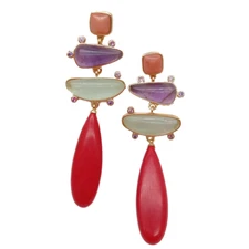 Natural Amethyst Prehnite Red Turquoise Cz pave Dangle Stud Earrings