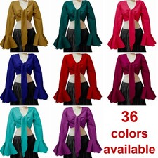 Cotton Belly Dance Tie Wrap Choli Gypsy Top Haut Dance Blouse Ruffle 36 Colors