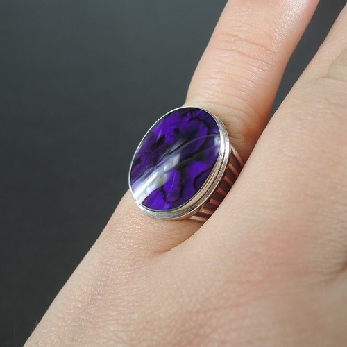 Anillo de plata de ley 925 concha de abulón natural púrpura de Paua, K 1/2 (Reino Unido) 5,75 (Estados Unidos) - Imagen 7 de 7